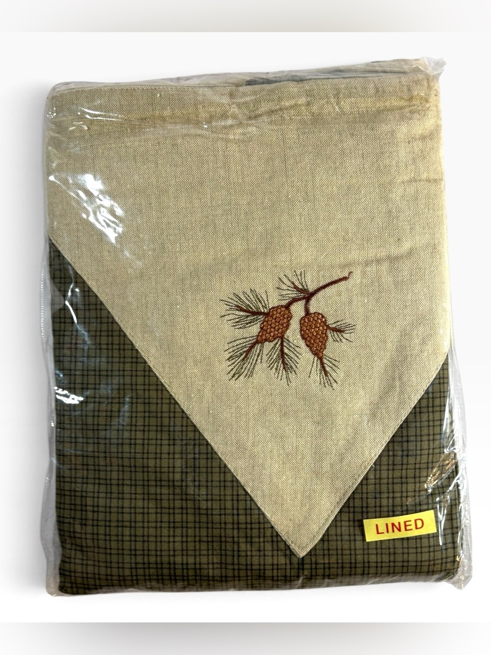 Vintage IHF Home Lined Plaid Shower Curtain 72x72 Pinecone Rustic Country NOS